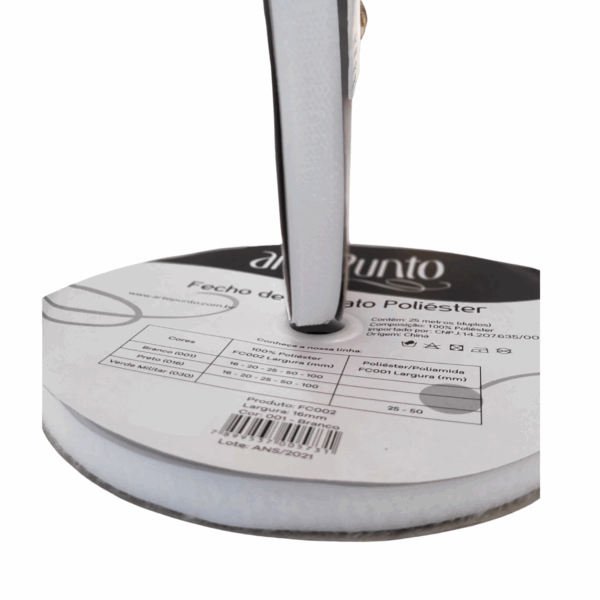 FECHO DE CONTATO COSTURA 16mm 25m - BRANCO - ARTEPUNTO - Imagem 2