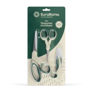 KIT MULTIUSO COM 3 TESOURAS VERDE MUSGO - EUROROMA